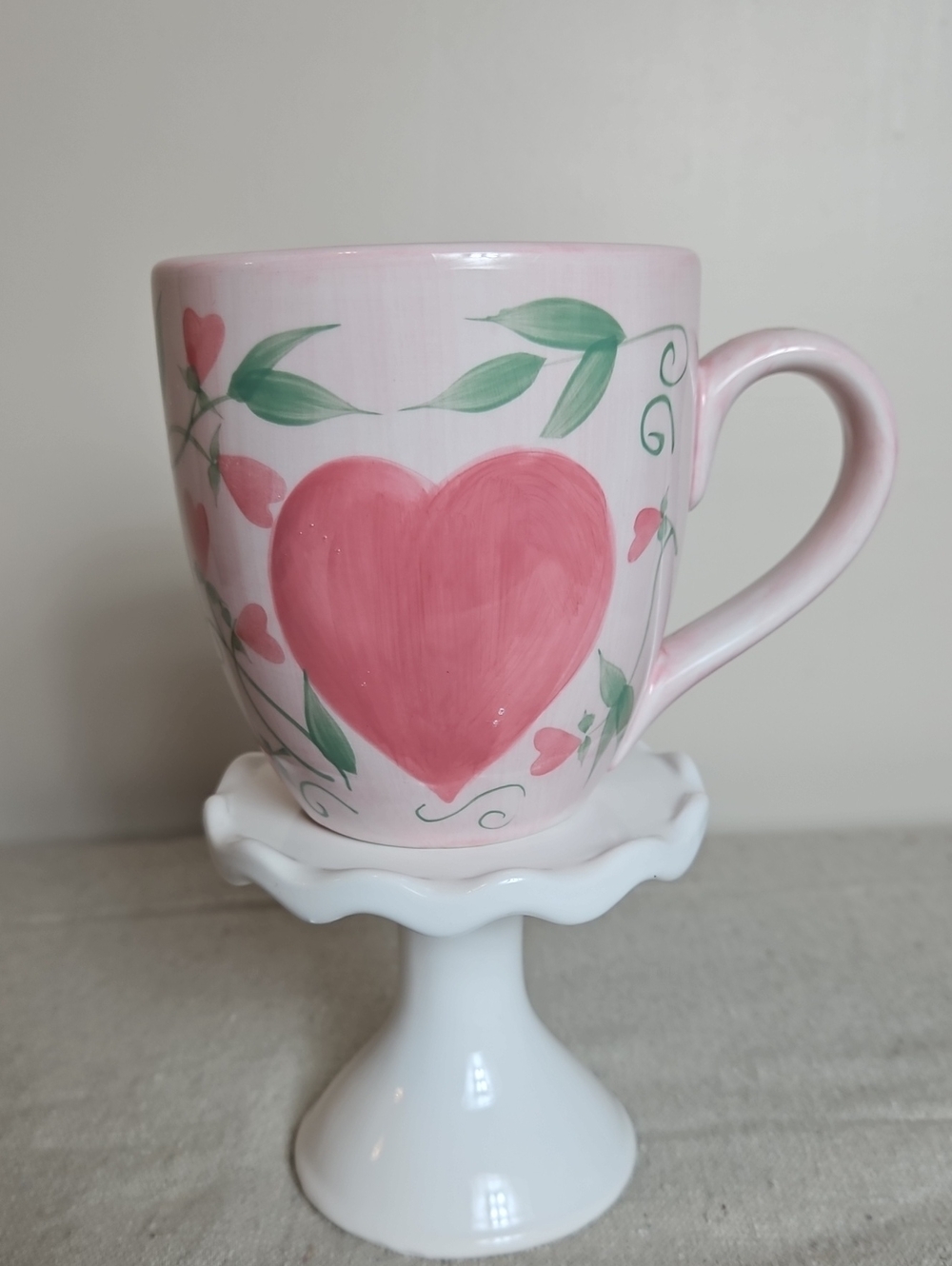 Hand-Painted Pink Heart Ceramic Mug